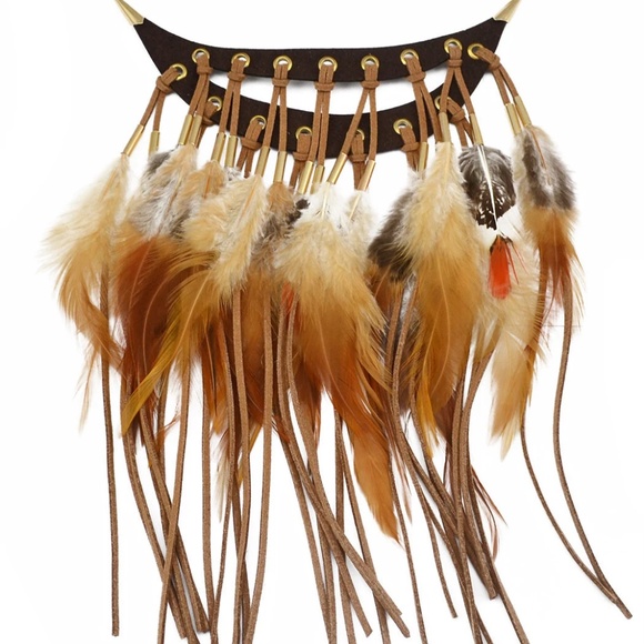 Boho Leather Full Feather Statement Necklace - Picture 3 of 5